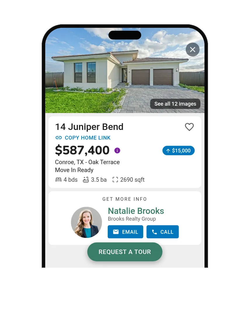 New Home Buddy app: a home’s details with the sharing agent’s contact card
